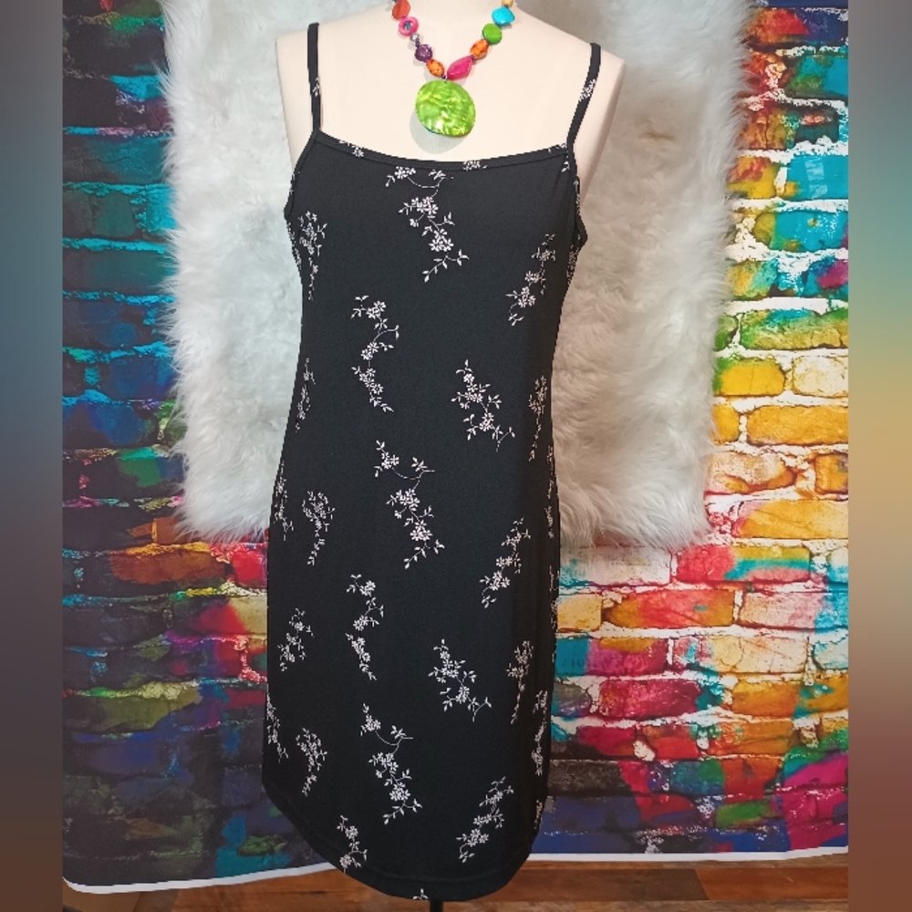 GAS Black and White Floral Spaghetti Strap Dress
